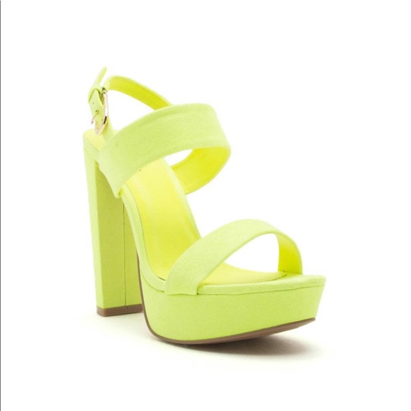 Dearly-08 Neon Yellow Block Heels - Picture 2 of 4